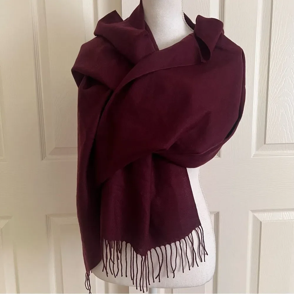 Nordstrom Wool and Cashmere Blend Fringe Scarf Burgundy NEW MSRP $99